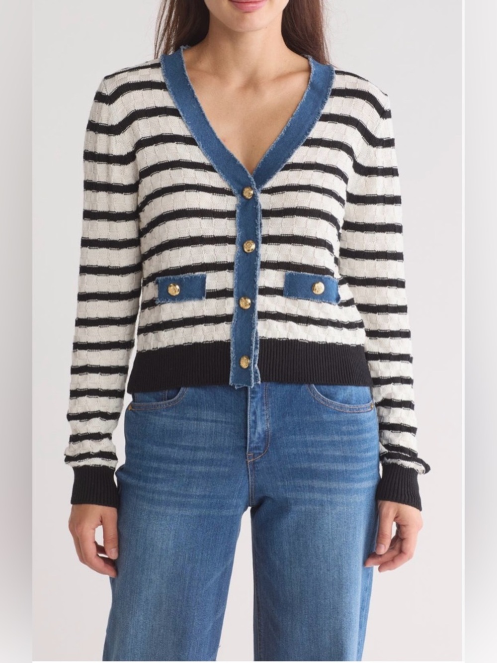 Laundry by Shelli Segal Pointelle Button Cardigan. Size Large